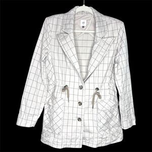 Cabi Women's Tan Windowpane Utility Jacket 6026 Collared Blazer/Trench Preppy